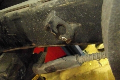 351 later style trailing arm parking brake cable bracket is rubbing bent wheel