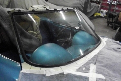 292 windshield is installed with new rubber - note the butyl and sealant used throughout