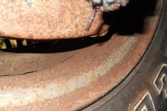 108 inside front RH wheel - rust from brake fluid leak